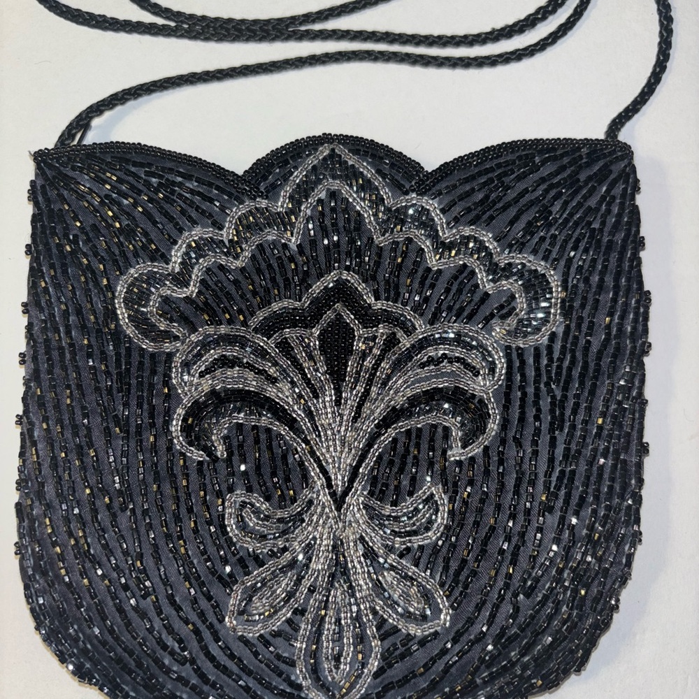 Chic Black and Silver Beaded Clutch